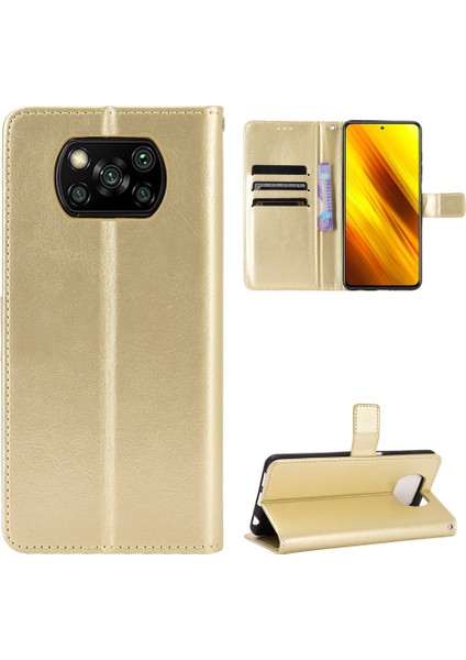 Xiaomi Poco X3 Nfc/poco X3-Gold Için Crazy Horse Derisi Cüzdan Deri Kılıf (Yurt Dışından)