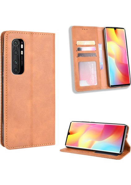 Xiaomi Mi Note 10 Lite-Brown Için Otomatik Emik Retro Deri Kılıf (Yurt Dışından)