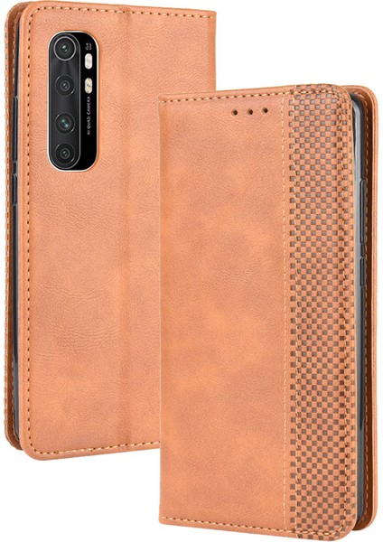 Xiaomi Mi Note 10 Lite-Brown Için Otomatik Emik Retro Deri Kılıf (Yurt Dışından)