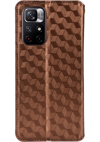 3D Rhombus Desen Pu Deri Stand Cüzdan Koruyucu Telefon Kılıfı Xiaomi Redmi Not 11 5g (Çin) (Mediatek)/redmi Not 11T 5g/redmi Not 11S 5g-Brown (Yurt Dışından)