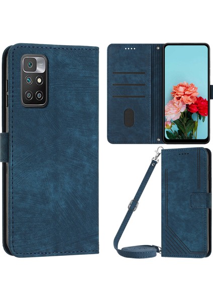 Xiaomi Için Redmi Note 11 4g (Mediatek)/redmi 10 2022 4g/redmi 10 4g (2021)/REDMI 10 Prime Phone Deri Kılıf Stand Stand Kapak Sapfire (Yurt Dışından)