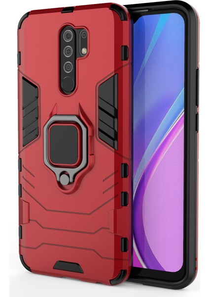 Serin Koruma Halka Tutucu Kickstand Pc Tpu Hibrit Kasa Koruyucu Kabuk Xiaomi Redmi 9-Kırmızı (Yurt Dışından)