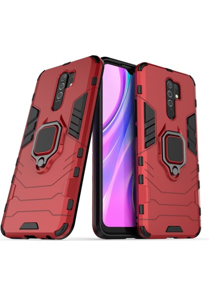 Serin Koruma Halka Tutucu Kickstand Pc Tpu Hibrit Kasa Koruyucu Kabuk Xiaomi Redmi 9-Kırmızı (Yurt Dışından)