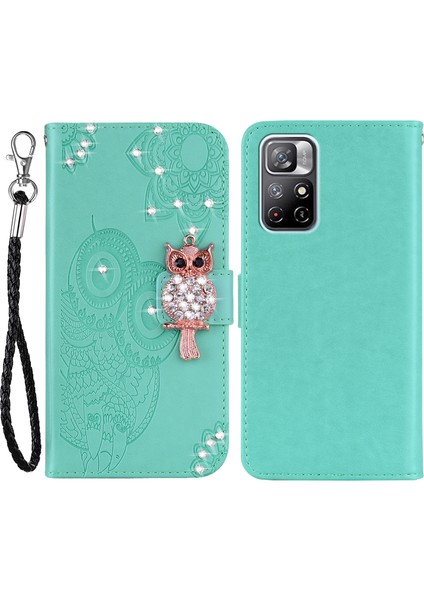 Cep Telefonu Kasası Rhinestone Dekoru Flip Pu Deri Manyetik Toka Kasası Xiaomi Için Uyumlu Not 11 /redmi Not 11T /not 11S Cüzdan Standı Baykuş Çiçeği Baskılı Telefon Kabuğu-Yöneticisi (Yurt Dışından)