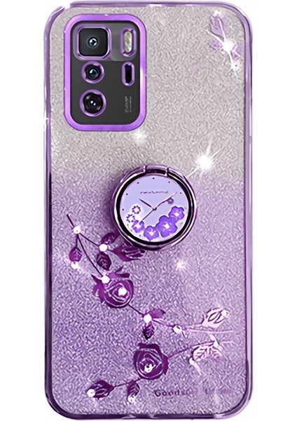 Xiaomi Poco X3 Gt/redmı Için Note 10 Pro 5g (Çin) Elektraptaşlama Cep Telefonu Kılıfı Gritter Gradient Rhinestone Çiçek Tpu Kickstand-Spurple ile (Yurt Dışından)