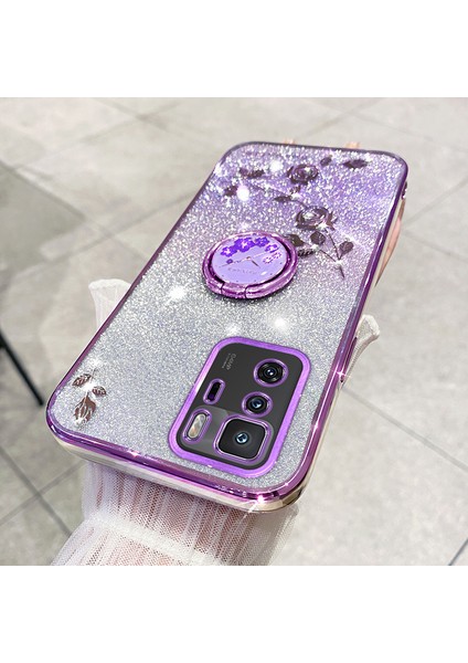 Xiaomi Poco X3 Gt/redmı Için Note 10 Pro 5g (Çin) Elektraptaşlama Cep Telefonu Kılıfı Gritter Gradient Rhinestone Çiçek Tpu Kickstand-Spurple ile (Yurt Dışından)