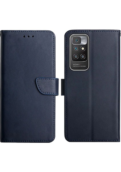 Nappa Doku Xiaomi Redmi Için Orijinal Deri Damla Damla Dirençli Telefon Stand Kabuk Cüzdan Kılıfı Not 11 4g (Mediatek)/10 4g (2021)/10 2022 4g/10 Prime-Blue (Yurt Dışından)