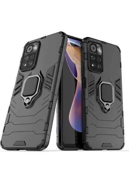 Ring Tutucu Kickstand Esnek Tpu+ Sabit Pc Xiaomi Redmi Için Slip Anti-Slip Koruyucu Telefon Kılıfı Note 11 Pro 5g (Çin) (Mediatek)/11 Pro+ 5g-Black (Yurt Dışından)