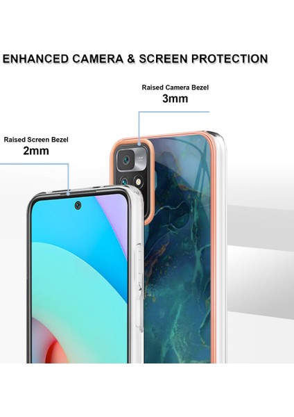 Xiaomi Redmi 10 4g (2021)/REDMI 10 2022 4g/redmi 10 Prime/redmi Not 11 4g (Mediatek) Mermer Desen Vaka Stili E Imd 2.0mm Tpu Elektrküze Telefon Kapak Yeşili (Yurt Dışından) fırsatları