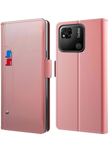 Xiaomi Için Redmi 9c/9c NFC/10A Stand Makyaj Aynası Tasarımı Anti-Drop Manyetik Pu Deri+Tpu Koruyucu Kılıf Kart Tutucu Golü Altın (Yurt Dışından)