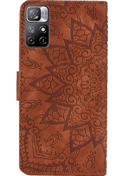 Baskı Çiçek Telefon Kapağı Çekmeye Dirençli Anti-Güz Cüzdan Tasarım Deri Kılıf Stand Boyu Xiaomi Redmi Not 11 5g (Çin) (Mediatek)/redmi Not 11T 5g/redmi Not 11S 5g-Brown (Yurt Dışından) modelleri