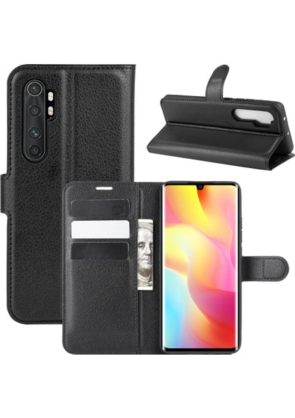 Xiaomi Mi Note 10 Lite-Black Için Litchi Cilt Manyetik Deri Stand Kılıfı (Yurt Dışından)