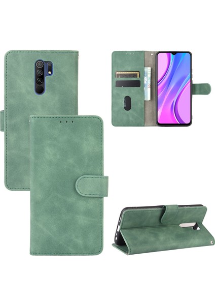 Cilt Touch Cüzdan Stand Deri Deri Flip Shell Xiaomi Redmi 9-Yeşil (Yurt Dışından)