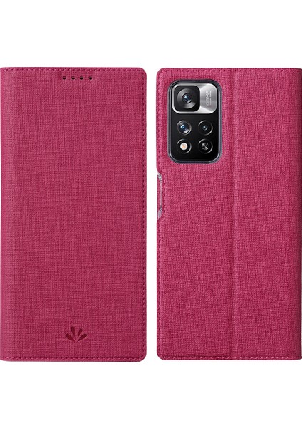 Flip Telefon Kılıfı Dokulu Pu Deri Stand Xiaomi Redmi Için Otomatik Kapalı Telefon Kapağı Not 11 Pro+ 5g/redmi Note 11 Pro 5g (Çin) (Mediatek) -Rose (Yurt Dışından)