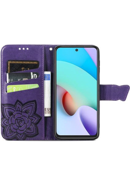 Baskılı Kelebek Çiçek Deri Telefon Cüzdan Xiaomi Için Redmi 10 4g (2021)/REDMI 10 4g/redmi Not 11 4g (Mediatek)/redmi 10 Prime-Morple (Yurt Dışından) fırsatları
