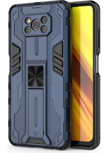 Anti Drop Pc+Tpu Hibrid Telefon Kılıfı Kickstand ile Xiaomi Poco X3/poco X3 Pro/poco X3 Nfc-Blue (Yurt Dışından)