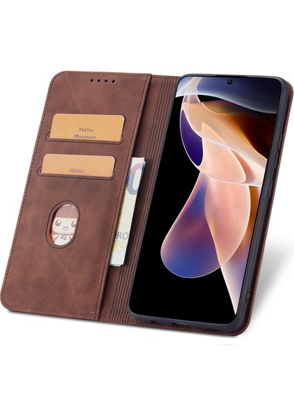 Cüzdan Stand Tasarımı Çift Kenar Katı Dikiş Anti-Damla Anti-Damla Otomatik Kapanış Deri Telefon Kasası Xiaomi Redmi Note 11 Pro 5g (Çin) (Mediatek)/note 11 Pro+ 5g-Coffee (Yurt Dışından) fırsatları