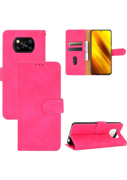 Cilt Touch Koruyucu Cüzdan Stand Deri Deri Flip Case Xiaomi Poco X3 Nfc Alıcı Delik Rose ile (Yurt Dışından)