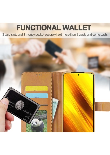 Cüzdan Stand Deri Kabuk Telefon Kapak Kılıfı Xiaomi Poco X3 Nfc/xıaomı Poco X3-Brown (Yurt Dışından)