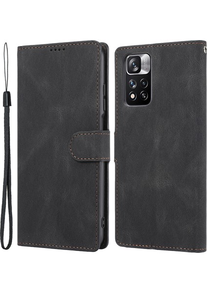Manyetik Klasik Stil Pu Deri Cüzdan Kılıf Stand Standı Kıvrık Anti Koruyucu Telefon Kapağı Xiaomi Redmi Için Kayış ile Not 11 Pro 5g (Çin) (Mediatek)/not 11 Pro+ 5g-Black (Yurt Dışından)