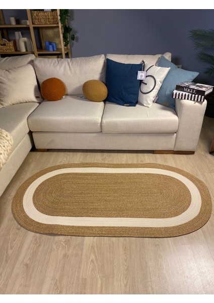 Oval Hasır Görünümlü Jüt Kilim