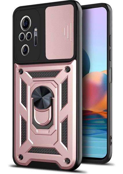 Şok Geçirmez Kamera Slayt Telefon Hibrit Kasa Kapağı Xiaomi Için Kickstand Ring Tutucu ile Not 10 Pro 4g (Global)/not 10 Pro 4g (Hindistan) -Rose Gold (Yurt Dışından)
