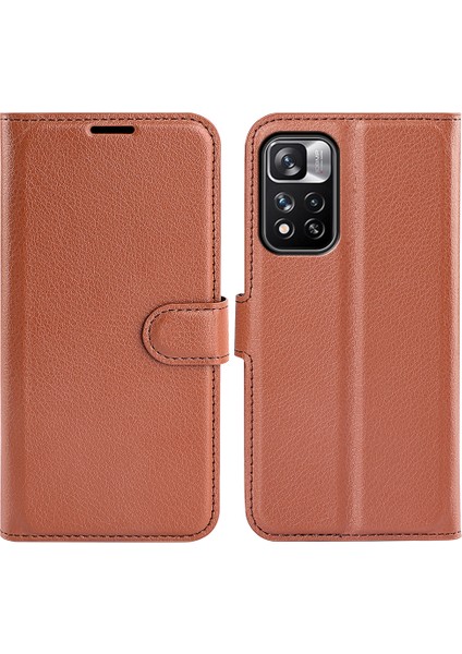 Litchi Doku Pu Deri Deri Manyetik Flip Cüzdan Telefon Kılıfı Tam Vücut Koruma Standı Xiaomi Redmi Için Koruyucu Kapak Not 11 Pro+ 5g/redmi Not 11 Pro 5g (Çin) (Mediatek) -Brown (Yurt Dışından)