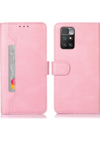 Dikiş Pu Deri Manyetik Toka Stand Telefon Kılıfı Cüzdan Koruyucu Kapak Xiaomi Redmi Note 11 Pro 5g (Çin) (Mediatek)/note 11 Pro+ 5g-Pink (Yurt Dışından)