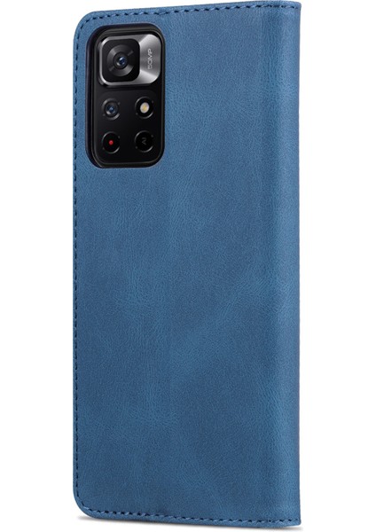 Manyetik Kapanış Pu Deri Deri Flip Cüzdan Kılıfı Şok Geçirmez Tpu Iç Kabuk Telefon Kapağı Xiaomi Için Poco M4 Pro 5g/redmi Not 11 5g (Çin) (Mediatek) -Blue (Yurt Dışından) modelleri