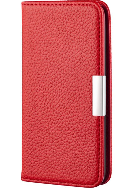Retro Stil Litchi Doku Metal Manyetik Manyetik Toka Deri Kasa Kartı Yuvaları Xiaomi Redmi Için Telefon Kabuk Kapağı Note 10 Pro 4g (Hindistan)/4g (Global) -Red (Yurt Dışından)