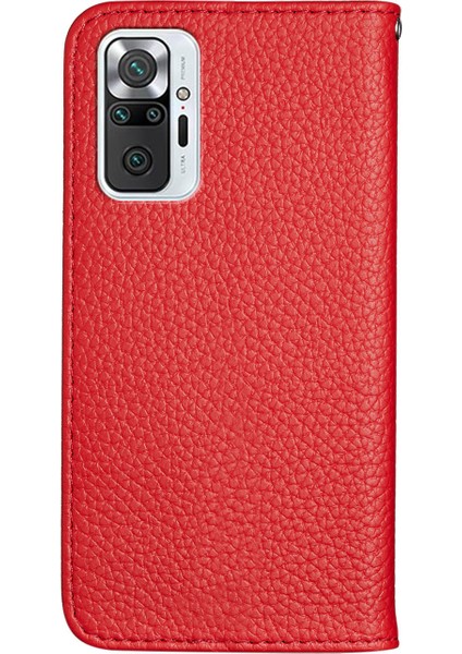 Retro Stil Litchi Doku Metal Manyetik Manyetik Toka Deri Kasa Kartı Yuvaları Xiaomi Redmi Için Telefon Kabuk Kapağı Note 10 Pro 4g (Hindistan)/4g (Global) -Red (Yurt Dışından)