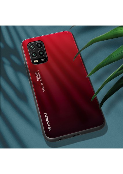 Xiaomi Mi 10 Lite 5g-Red/siyah Için Gradyan Renk Temsilli Cam+Pc+Tpu Hibrit Kabuk Kılıfı (Yurt Dışından)
