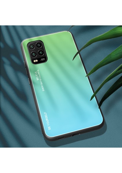 Gradyan Renk Temsilli Cam+Pc+Tpu Hibrit Kabuk Kılıfı Xiaomi Mi 10 Lite 5g-Cyan/mavi (Yurt Dışından)