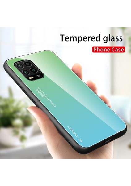 Gradyan Renk Temsilli Cam+Pc+Tpu Hibrit Kabuk Kılıfı Xiaomi Mi 10 Lite 5g-Cyan/mavi (Yurt Dışından) modelleri