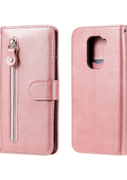 Fermuar Poc Deri Deri Cüzdan Kılıfı Xiaomi Redmi Için Stand Telefon Kapağı Not 9/redmi 10X 4g-Rose Gold (Yurt Dışından)