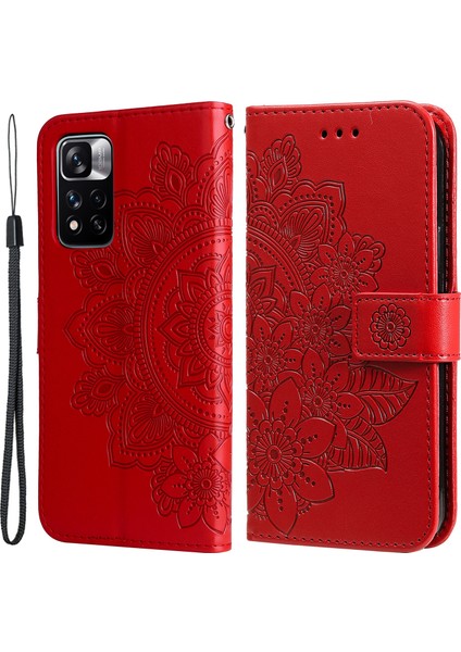 Baskı Çiçek Deseni Cüzdan Deri Koruyucu Telefon Kılıfı Xiaomi Redmi Için Katlanabilir Standlı Kabuk Not 11 Pro 5g (Çin) (Mediatek)/not 11 Pro+ 5g-Kırmızı (Yurt Dışından)