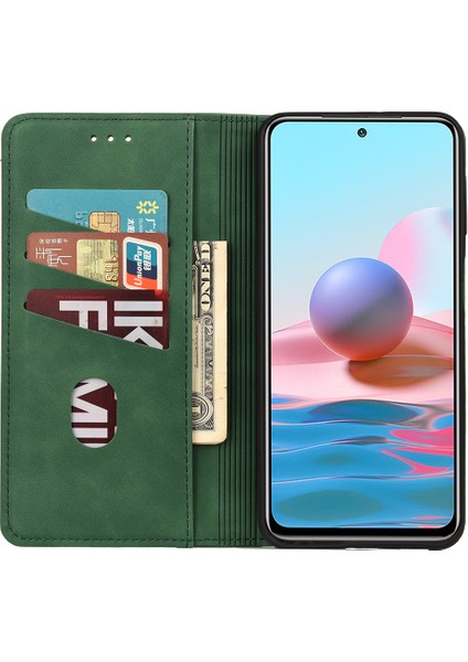 Anti-Fingerprint Şok Geçirmez Telefon Standı Kapağı Şok Geçirmez Cüzdan Telefon Kasası Xiaomi Için Deri Kabuk Ekleme Not 11 4g (Mediatek)/10 4g (2021)/10 2022 4g/10 Prime-Green (Yurt Dışından) fırsatları
