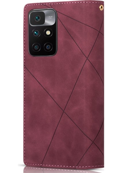 Çizgiler Birleştirme Tasarım Anti-Drop Iyi Korumalı Cüzdan Deri Telefon Kapağı Kasası Xiaomi Xiaomi Redmi 10 4g ()/redmi 10 4g/redmi Not 11 4g (Mediatek)/redmi 10 Prime-Red (Yurt Dışından) modelleri