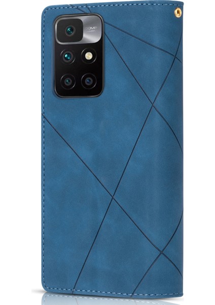 Çizgiler Ekleme Tasarım Anti-Drop Iyi Korumalı Cüzdan Deri Telefon Kapağı Kasası Xiaomi Xiaomi Redmi 10 4g ()/redmi 10 4g/redmi Not 11 4g (Mediatek)/redmi 10 Prime-Blue (Yurt Dışından) modelleri