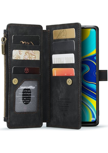 Xiaomi Redmi Için Note 9 Pro 4g/note 9 Pro Max/note 9s 4g Anti-Damla Zipper Cep Telefonu Cüzdan Kılıfı Stand Pu Deri Kıç Çizgiye Karşı Anti Kart Kartı Tutucu-Black (Yurt Dışından) modelleri