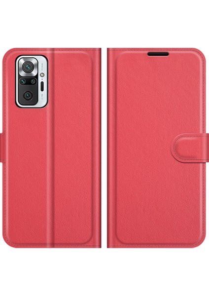 Cüzdan Tasarım Litchi Doku Deri Telefon Kılıfı Xiaomi Redmi Note 10 Pro-Kırmızı (Yurt Dışından)
