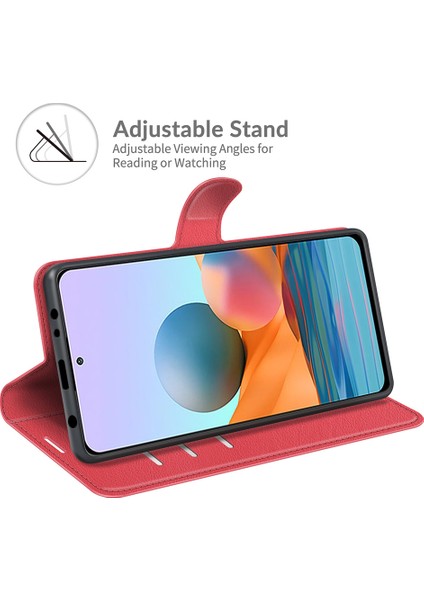 Cüzdan Tasarım Litchi Doku Deri Telefon Kılıfı Xiaomi Redmi Note 10 Pro-Kırmızı (Yurt Dışından) fırsatları