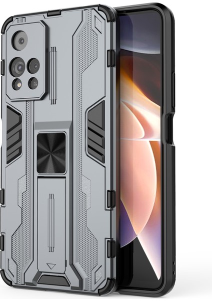 Kickstand Şok Geçirmez Çift Katman Sert Pc Yumuşak Tpu Hibrid Koruyucu Kapak Xiaomi Redmi Note 11 Pro 5g (Çin) (Mediatek)/11 Pro+ 5g-Grey (Yurt Dışından)