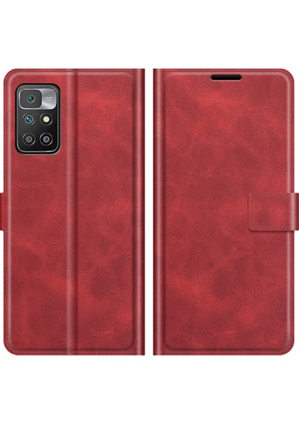 Folio Flip Manyetik Toka Deri Telefon Kılıfı Cüzdan Stand Kapağı Xiaomi Redmi Not 11 4g (Mediatek)/redmi 10 4g (2021)/REDMI 10 2022 4g/redmi 10 Prime-Red (Yurt Dışından)