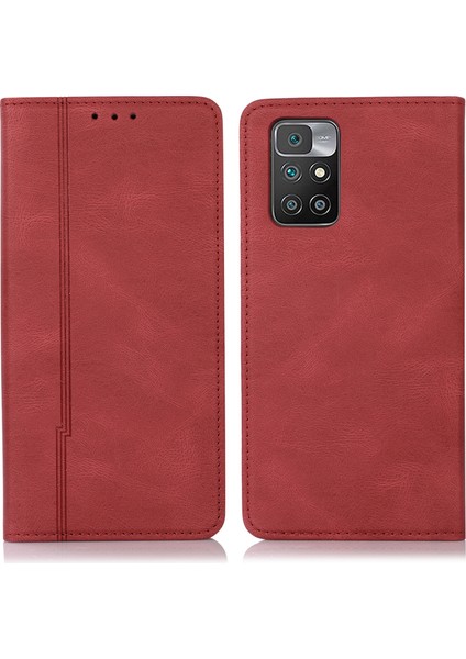 Pu Deri Deri Dokunma Hissi Çizgileri Baskılı Otomatik Emici Telefon Kasası Cüzdanlı Xiaomi Redmi Not 11 5g (Çin) (Mediatek)/redmi Not 11T 5g/not 11S 5g-Kırmızı (Yurt Dışından)