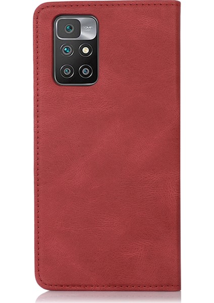 Pu Deri Deri Dokunma Hissi Çizgileri Baskılı Otomatik Emici Telefon Kasası Cüzdanlı Xiaomi Redmi Not 11 5g (Çin) (Mediatek)/redmi Not 11T 5g/not 11S 5g-Kırmızı (Yurt Dışından) modelleri