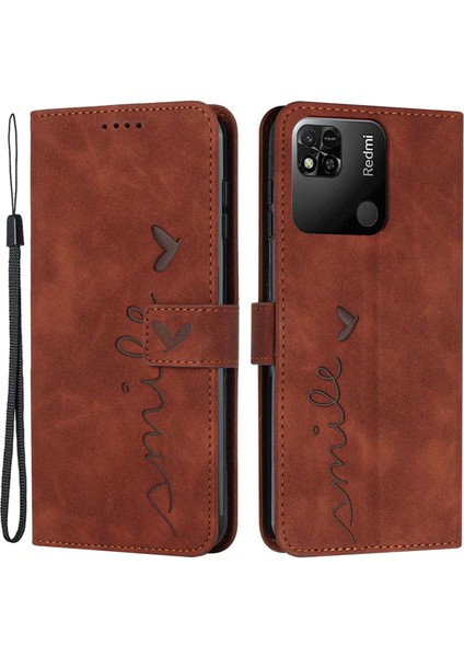 Xiaomi Için Redmi 10A/POCO C31/REDMI 9c/9c Nfc Kalp Şekli Baskılı Telefon Kılıfı Pu Deri Deri Touch Hisset Cüzdan Stand Iyi Koruma Kabuk Kayış-Kahverengi (Yurt Dışından)