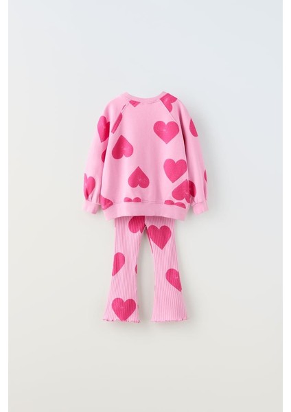 Yigit Butik Kalp Baskılı Kız Çocuk Takım