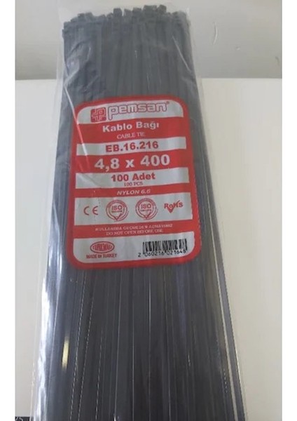 4.8X400 Plastik Cırt Kelepçe Kablo Bağı Siyah 100'LU Paket