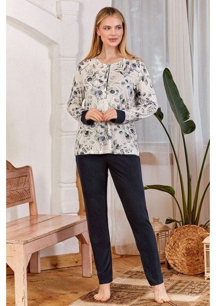 24197 Kadın Uzun Kollu Pijama Takımı-Yeşil